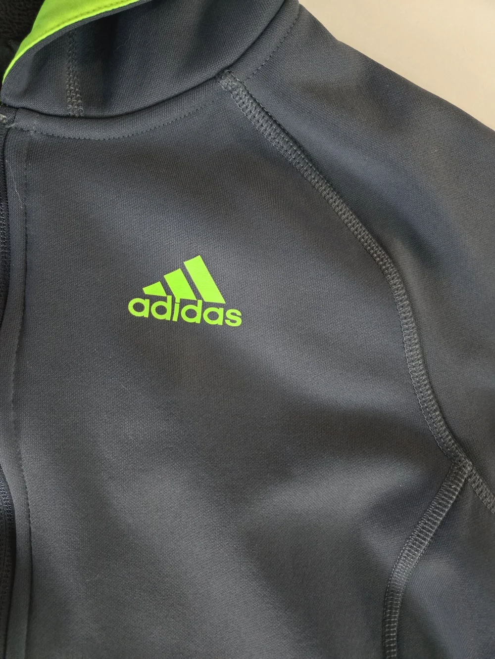 Adidas Kids Navy Hoodie with Bright Green Hood Lining